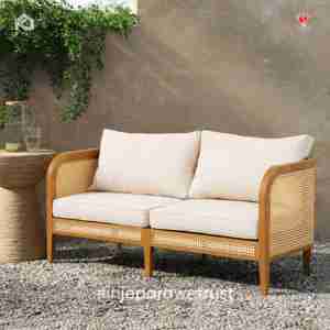 Custom Luxury Modern Elegant Two <b>Seat</b> Hotel <b>Sofa</b> Solid Teak Wood Cotton <b>Cover</b> Metal Legs Eco-Friendly Durable Apartment - Product Image 1