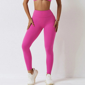 Leggings de yoga orange taille haute sans couture, couleur unie, taille élastique, pantalon de fitness pour femme, vêtements de sport - Product Image 4