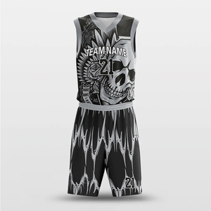 Ensemble de maillots de basket-ball en mesh imprimés par transfert thermique personnalisé, sans manches, col en V, séchage rapide, polyester, taille élastique, pour hommes adultes - Product Image 1