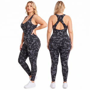 Mono de mujer de cintura alta con estampado de camuflaje, sin mangas, cuello en U, largo completo, ropa de gimnasio, control de abdomen, faja moldeadora, tallas grandes - Product Image 3