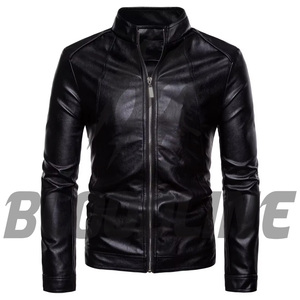 BLOODLINE Men's Black PU Leather <b>Jacket</b> Slim Fit Moto <b>Biker</b> Style Zipper Closure Autumn Wear - Product Image 2