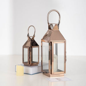 Recién Llegado: Farol de Vela de Metal y Vidrio de Acero Inoxidable para Exteriores, Acabado en Oro Rosa, para Decoración del Hogar y Bodas - Product Image 1