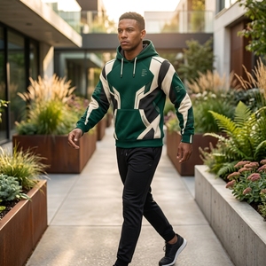 Sweat-shirt à capuche personnalisé vert foncé et crème avec motif graphique pour homme, vêtements de sport athlétiques, fabricant OEM ODM en gros - Product Image 3