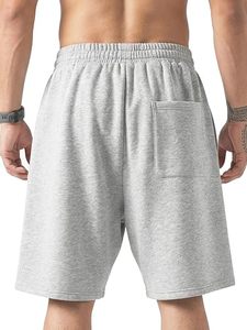 Shorts de survêtement gris pour homme avec cordon de serrage, décontractés, athlétiques, style bermuda, avec poches latérales, en tissu tricoté respirant, taille mi-haute - Product Image 3