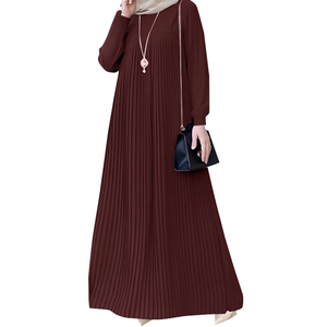 Robe Abaya Maxi Plissée en Mousseline de Soie à Manches Longues et Col Rond pour Femmes, Style Modeste, Décontractée, 100% Coton, Tenue Musulmane, Taille 3XL - Product Image 2