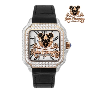 Reloj de Cuarzo Cuadrado Premium con Esfera Morada y Blanca, Bisel con Cristales y Elegante Correa de Cuero - Product Image 6