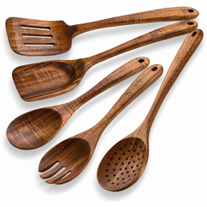 Ensemble de cuillères de cuisine en bois naturel, écologiques, faites à la main, résistantes à la chaleur, ustensiles de cuisine artisanaux de qualité supérieure pour poêles antiadhésives - Product Image 5