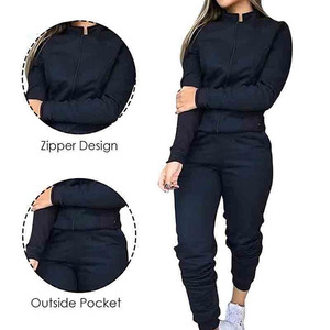 Conjunto de Sudadera de Forro Polar de Calidad Superior con Cuello Alto, Manga Larga y Diseño con Cremallera, y Pantalones Estilo Pileta hasta el Tobillo para Mujer - Product Image 4