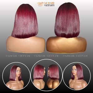 วิกผมบ๊อบสีแดงหนาแน่น250สองชั้นวิกผมบ๊อบสี12 14นิ้ววิกผมแท้สีเบอร์กันดี99j วิกผมด้านหน้า - Product Image 6