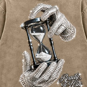 T-shirt à col rond surdimensionné pour homme Ready To Win avec imprimé sablier, style streetwear, manches courtes, en coton - Product Image 4