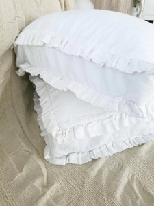 White Square Cushion Cover With Ruffle Edge 100% Linen Envelope Closure Classic Style Home <b>Decor</b> <b>Pillow</b> Case - Product Image 4