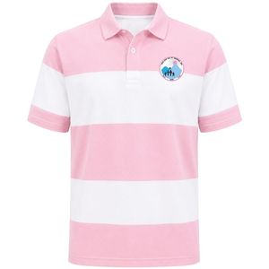 Pink <b>White</b> Color Block <b>Polo</b> Shirt Short Sleeve Striped Collared Button Front Casual <b>Golf</b> Club Team Shirt with Crest Patch - Product Image 1