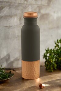 UNICORN HANDICRAFTS Eco-friendly Copper <b>Water</b> <b>Bottle</b> Matte Black with Hammered Base Classic Design Portable Travel Use with Lid - Product Image 1