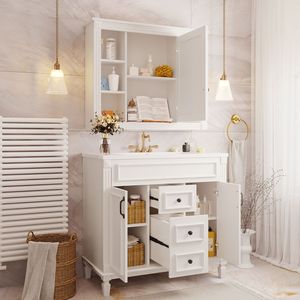 Mobile Bagno Moderno da 36 Pollici con Specchio Blu Reale, Lavabo Integrato, 2 Ante con Chiusura Ammortizzata e 2 Cassetti Blu Reale - Product Image 4