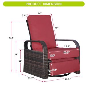 Sedia Reclinabile da Esterno in Rattan Resistente all'Acqua, Girevole a 360 Gradi con Cuscini Regolabili - Product Image 6