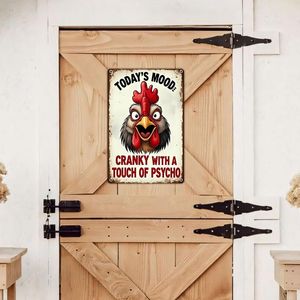 Targa in Latta Rustica con Decorazione a Gallo per Casa, Fattoria, Pollaio - Stile 'Umore Cranky' e 'Mood Psichico' - Placche con Scritte 'Umore di Oggi', 'Tocco Cranky', 'Psico' - Product Image 3
