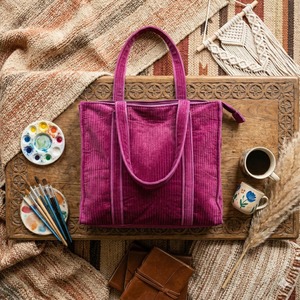 Premium Quilted Cotton Velvet Pink Tote Bag Women Double Handle Spacious Interior Large Capacity Shoulder <b>Handbag</b> - Product Image 1