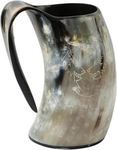 Taza de cuerno natural hecha a mano con asa, estilo vikingo, para cerveza, hidromiel, fiestas y regalo, venta directa de fábrica. - Product Image 4