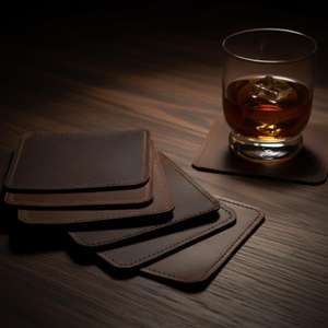 Genuine Leather Coasters Sophisticated Business Gift Square Drink <b>Pads</b> Anti <b>Scratch</b> Office Table Coaster LC-0017 - Product Image 3