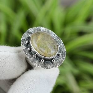 Bague en Rutile Doré Faite à la Main en Argent Sterling 925, Bijou Bohème, Bague en Quartz Rutile Naturel Taille 7 - Product Image 2