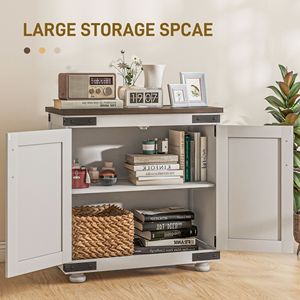 Distressed White Brown Oak <b>Kitchen</b> <b>Sideboard</b> Adjustable Shelf Buffet <b>Cabinet</b> with Barn Door for Villa Farmhouse Living Room - Product Image 4