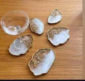 Handmade Flower <b>Coasters</b> <b>Gold</b> foil <b>coaster</b> Home decor gift for her Resin art Home accessories Bohemian <b>coasters</b> Italian - Product Image 4