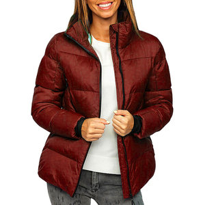 Women's Purple Quilted Puffer Jacket Stand Collar Full Sleeve Winter Warm <b>Coat</b> <b>Zipper</b> Closure Solid Color Regular Fit - Product Image 4
