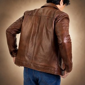 <b>Brown</b> <b>Leather</b> <b>Jacket</b> <b>Men</b> Zip Up Collared Casual Outerwear Autumn Style Genuine <b>Leather</b> Slim Fit Regular Length - Product Image 6