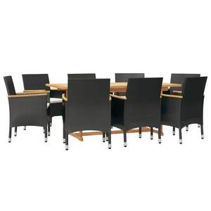 Set da pranzo Patio nero 9 pezzi con cuscini per il tempo libero in giardino - Product Image 3