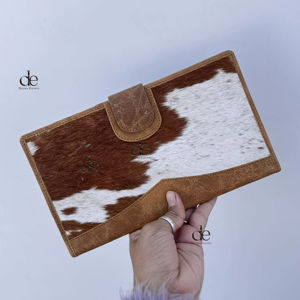 Portefeuille de grande taille en cuir de vachette pour femmes en cuir véritable pochette porte-cartes Western vente en gros portefeuille Western - Product Image 1