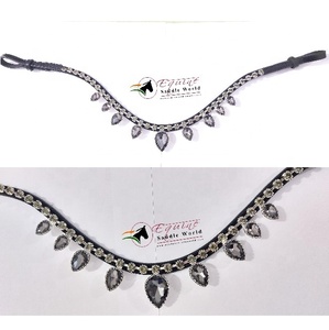 สายคาดหน้าผากม้าหนังสีเทาแบบคริสตัลพร้อมตะขอเกี่ยวแบบเปลี่ยนเร็วสำหรับขี่ม้าแข่งแบบอังกฤษ ขายส่ง - Product Image 3