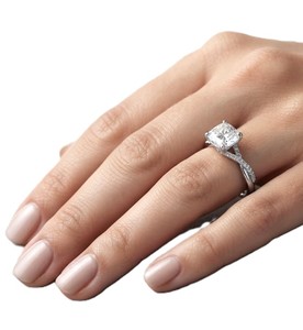 Half Eternity <b>Cushion</b> Round Lab Grown Diamond Ring IGI Certified 10K 14K 18K Solid Gold Engagement Ring Color DEF Clarity VS VVS - Product Image 6