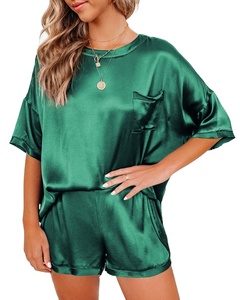 Conjunto de pijama de dos piezas personalizado OEM de seda satinada para mujer, conjunto de pijama corto para el hogar, ropa de descanso para mujer, conjuntos de mujer - Product Image 3