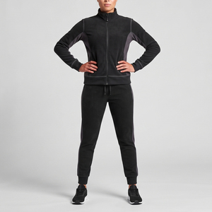 Chaqueta de Forro Polar con Cierre Completo para Mujer, con Bolsillos Laterales, Cuello Alto, Diseño Deportivo, para Otoño e Invierno, Color Negro, Corte Regular, Estilo Deportivo - Product Image 4
