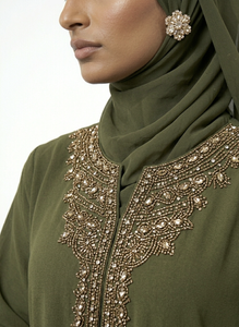 High Quality Green Embroidered Abaya Long Sleeve Maxi Dress High Neck Loose Fit Floral Pattern Modest Wear for Women Daily Use - Product Image 3