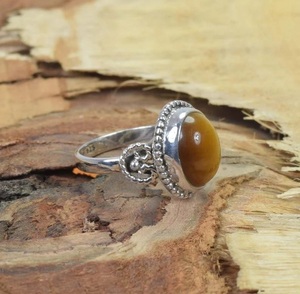 925 Sterling Silver <b>Tiger</b> <b>Eye</b> <b>Ring</b> Natural Brown Gemstone Handmade Bohemian Statement Jewelry Gift for Women - Product Image 5
