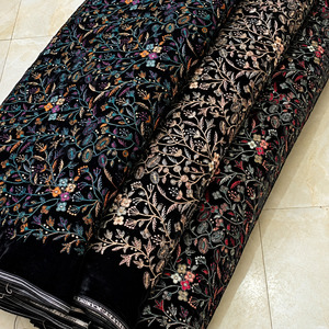 Velvet Fabric Embroidery Embroidered Velvet Fabric <b>Wedding</b> Dresses Fabric Beaded Evening Gown Fabric <b>for</b> Global Wholesale Buyers - Product Image 4