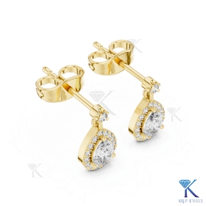 Lab Grown <b>Diamond</b> Brilliant Cut Halo Drop <b>Earrings</b> 18K Solid Gold Luxury Teardrop <b>Dangle</b> IGI Certified Women Jewelry Bridal - Product Image 6