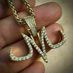 Colgante de Moissanita Real con Letra Inicial M Personalizada, Plata de Ley 925, Chapado en Oro Amarillo de 14K, Estilo Hip Hop, con Diamantes Tishya para Mujer - Product Image 2