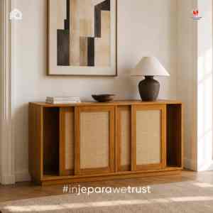 Premium Teak Wood Rattan <b>Sideboard</b> Buffet <b>Cabinet</b> Dining Room Storage Modern Minimalist Hotel Furniture Indonesia - Product Image 1