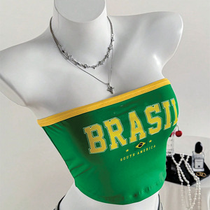 Customize Women Strapless Tube Crop <b>Top</b> Brazil Inspired Skinny Summer Streetwear Bandeau Vintage Private Label OEM Bulk Shirts - Product Image 5