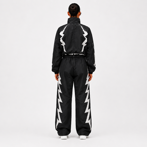 Survêtement unisexe noir et blanc à motif géométrique, fermeture éclair intégrale, col montant, coupe classique, streetwear, vêtements de sport printemps, 100 % nylon, sublimation - Product Image 2