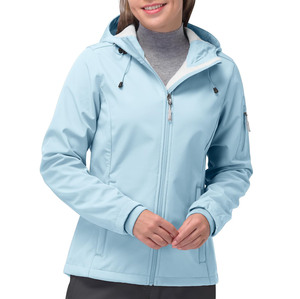 Veste softshell pour femme, dernier design, zippée, à capuche, avec poches multifonctions, idéale pour l'entraînement. - Product Image 1