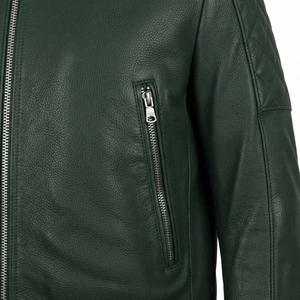 <b>Men's</b> Green <b>Suede</b> Moto <b>Jacket</b> Stand Collar Zipper Closure Slim Fit Regular Length Autumn Wear - Product Image 5