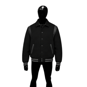 Blouson universitaire noir premium pour homme – Vêtement d'extérieur de luxe, couleur unie, col rabattu, coupe classique, décontracté, pour l'automne – PROMO - Product Image 1