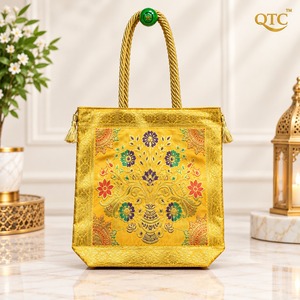 Vintage Banarasi Silk Brocade Sling <b>Bag</b> Handmade Cotton Lined Zip Purse Multi Color for <b>Women</b> - Product Image 3