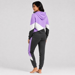 Ensemble de survêtement à capuche color block pour femme, avec poches latérales pleine longueur, style décontracté automne, mélange coton élasthanne, vente en gros - Product Image 2