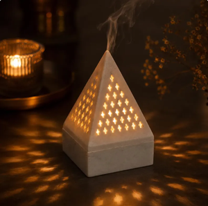 Luxury Marble and Brass Bakhoor Burner Decorative <b>Oud</b> Incense Burner with Perforated Lid for Home Decor - Product Image 3