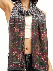 Women's Long Printed Geometric Dot Scarf Lightweight Breathable Windproof Anti-Bacterial Polyester Casual All Seasons Black - Product Image 4