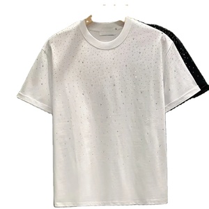 Camisetas Personalizadas con Pedrería, Negras, 100% Algodón, Camisetas de Cuello Redondo para Hombre, Ropa Urbana de Verano, Camiseta con Cristales Brillantes, Diseño OEM - Product Image 3